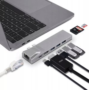HUB 2xUSB-C Thunderbolt HDMI LAN USB Macbook M1 M2