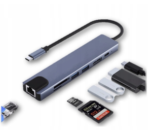 HUB 8w1 USB-C DisplayPort 8K 4K 144Hz RJ45